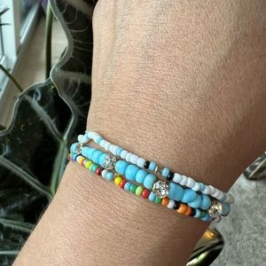 Set of 3 beaded bracelets, multicolor set, rainbow elastic bracelet